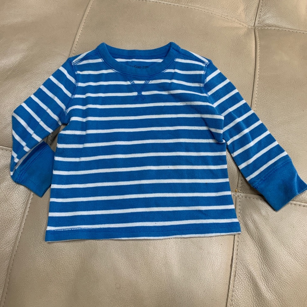 GAP Blue & White Stripe Waffle Tee, 12-18 mo